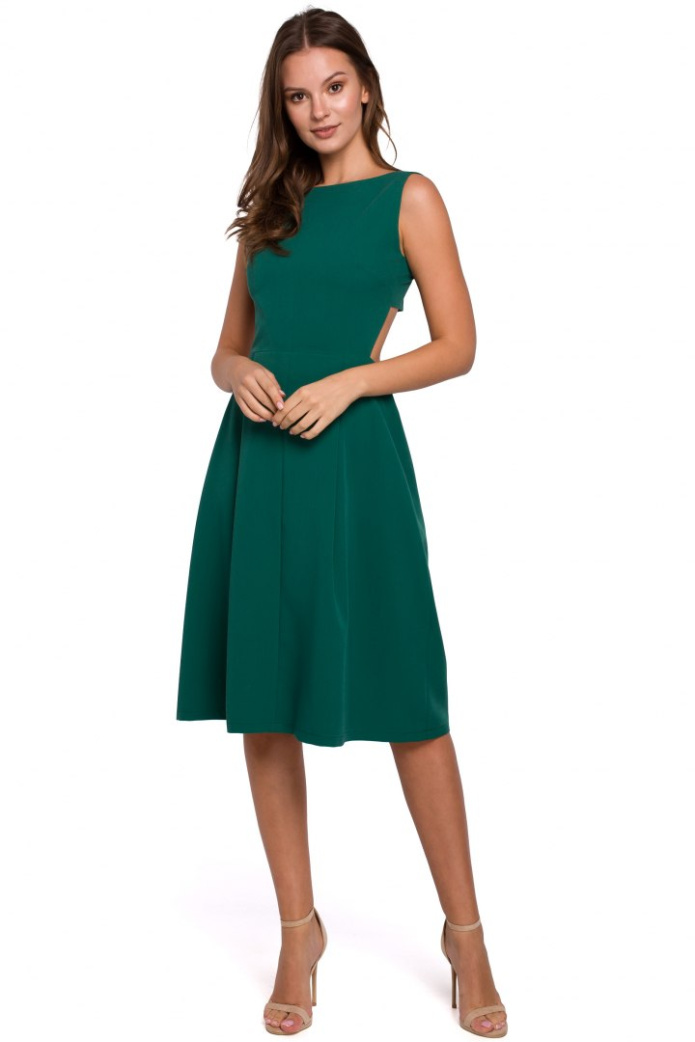 Sukienka Rozkloszowana - Bez Rękawów Odkryte Plecy - zielona